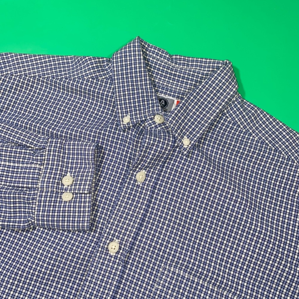 Arizona Jean Co. Mens Button Down Shirt Small Checkered‎ Blue White S/CH